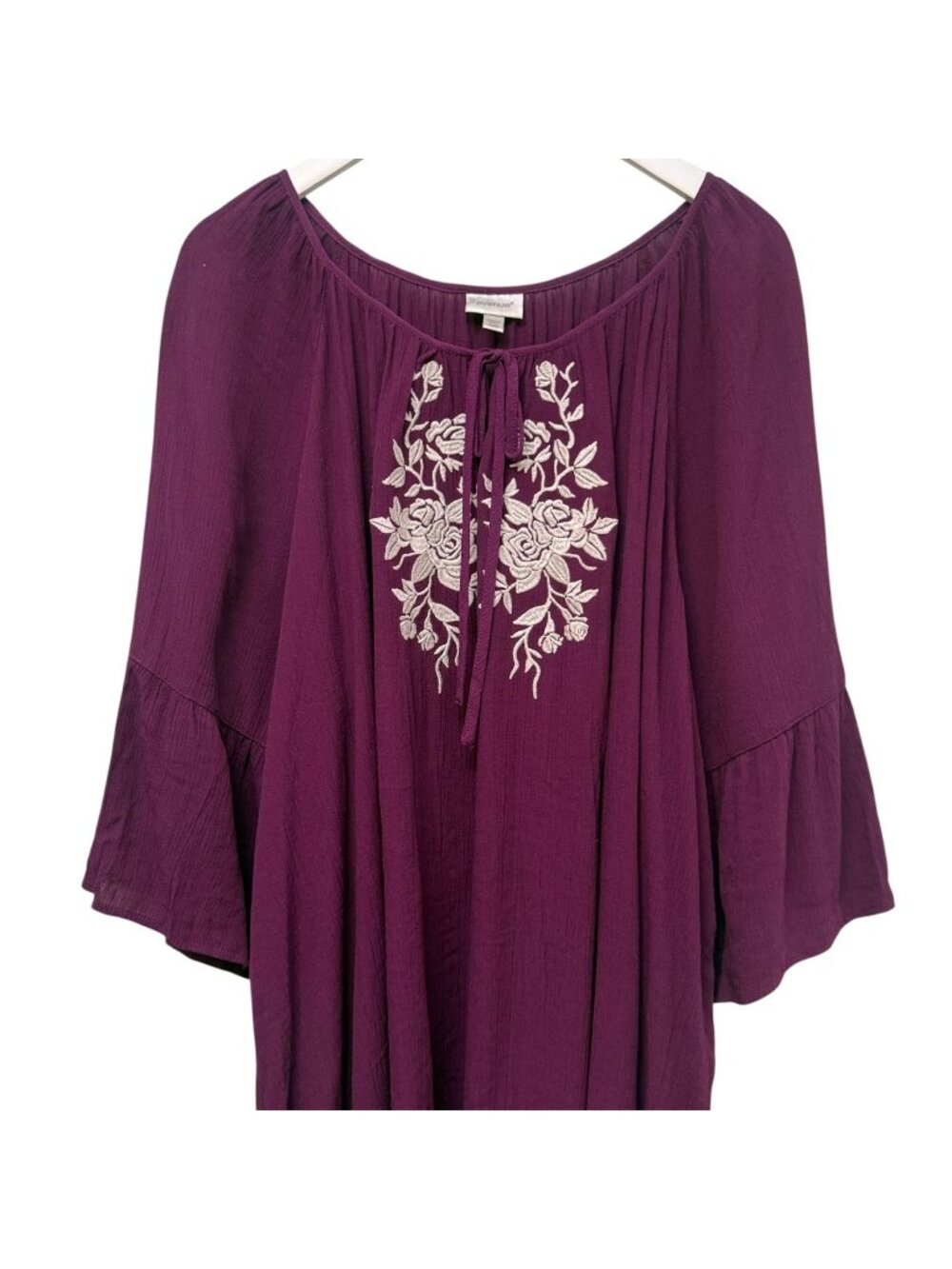 Avenue Embroidered Peasant Top Womens Plus Size 22/24 Purple Boho Tunic Blouse
